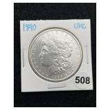 1890 UNC Morgan Silver Dollar Coin