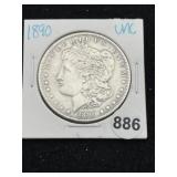1890 UNC Morgan Silver Dollar Coin