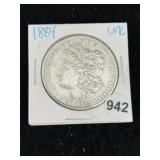 1884 UNC Morgan Silver Dollar Coin