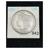 1880 S UNC Morgan Silver Dollar Coin