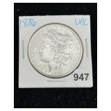 1886 UNC Morgan Silver Dollar Coin