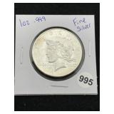 1 Ounce .999 Fine Silver Round Coin