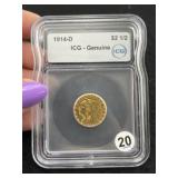 1914-D ICG - Genuine $2 & 1/2 Dollar Gold Coin