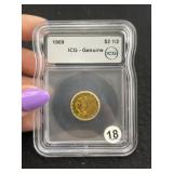 1909 ICG - Genuine $2 & 1/2 Dollar Gold Coin