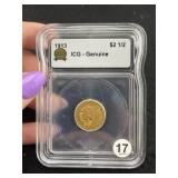 1913 ICG - Genuine $2 & 1/2 Dollar Gold Coin