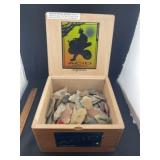 Wooden Cigar Box full of Blades, Arrowheads, Scrap