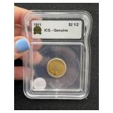 1911 ICG - Genuine $2 1/2 Gold Dollar Coin