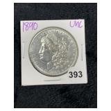 1890 UNC Morgan Silver Dollar Coin
