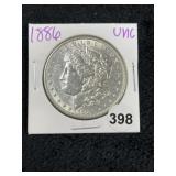 1886 UNC Morgan Silver Dollar Coin