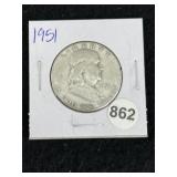 1951 Franklin Half Dollar Silver Coin