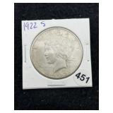 1922 S Peace Silver Dollar Coin