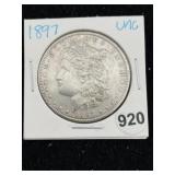 1897 UNC Morgan Silver Dollar Coin