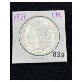 1921 UNC Morgan Silver Dollar Coin