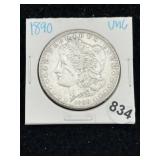 1890 UNC Morgan Silver Dollar Coin