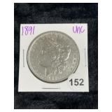 1891 UNC Morgan Silver Dollar Coin