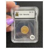 1915 ICG - Genuine $2 & 1/2 Dollar Gold Coin