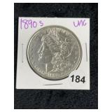 1890 S UNC Morgan Silver Dollar Coin
