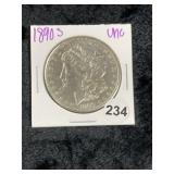 1890 S UNC Morgan Silver Dollar Coin