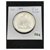 1 Ounce .999 Fine Silver Round Coin