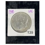 1890 UNC Morgan Silver Dollar Coin