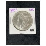1890 S UNC Morgan Silver Dollar Coin