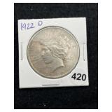 1922 D Peace Silver Dollar Coin