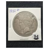 1922 D Peace Silver Dollar Coin