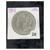 1892 UNC Morgan Silver Dollar Coin