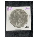 1889 UNC Morgan Silver Dollar Coin