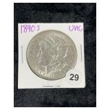 1890 S UNC Morgan Silver Dollar Coin