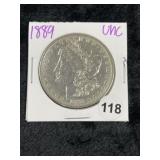 1889 UNC Morgan Silver Dollar Coin