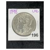 1898 UNC Morgan Silver Dollar Coin