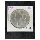 1890 UNC Morgan Silver Dollar Coin
