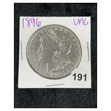1896 UNC Morgan Silver Dollar Coin