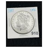 1881 UNC Morgan Silver Dollar Coin