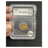 1910 IGC - Genuine 2 & 1/2 Dollar Gold Coin
