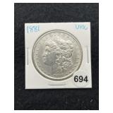 1881 UNC Morgan Silver Dollar Coin