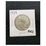 1939 Walking Liberty Half Dollar Silver Coin