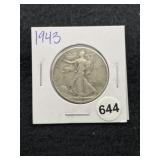 1943 Walking Liberty Half Dollar Silver Coin