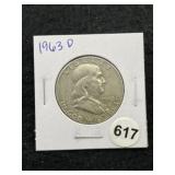 1963 D Franklin Half Dollar Silver Coin