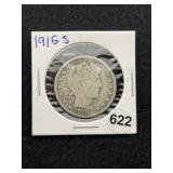 1915 S Barber Half Dollar Silver Coin