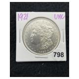 1921 UNC Morgan Silver Dollar Coin