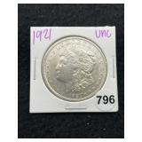 1921 UNC Morgan Silver Dollar Coin