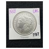 1921 UNC Morgan Silver Dollar Coin