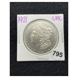 1921 UNC Morgan Silver Dollar Coin