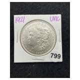 1921 UNC Morgan Silver Dollar Coin