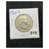 1963 D Franklin Half Dollar Silver Coin