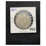 1907 Barber Half Dollar Silver Coin