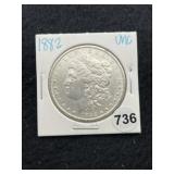 1882 UNC Morgan Silver Dollar Coin