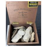 Cigar Box full of Chipped Axes, etc. Indian Artifa